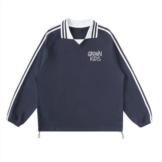 Pre Season Contrast Striped Lapel Collar Sweatshirt
